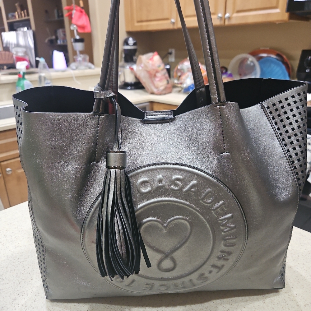 LOLA Casademunt Silver Metallic Bag, Metallic Silver Tote